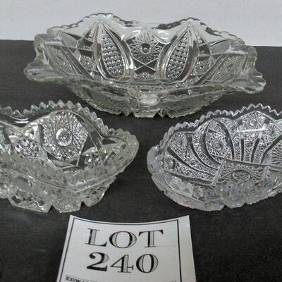 3 Vintage Pressed Glass Dishes, Large Bowl and 2 Smaller Oblongs