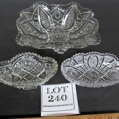 3 Vintage Pressed Glass Dishes, Large Bowl and 2 Smaller Oblongs