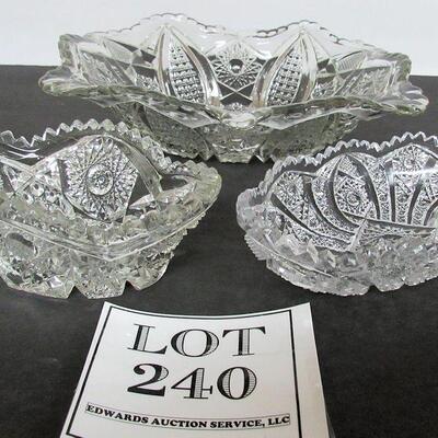 3 Vintage Pressed Glass Dishes, Large Bowl and 2 Smaller Oblongs