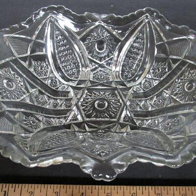 3 Vintage Pressed Glass Dishes, Large Bowl and 2 Smaller Oblongs