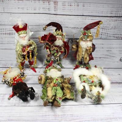 6 Small Mark Roberts Holiday Christmas Elf Figurine Ornaments & Stockings