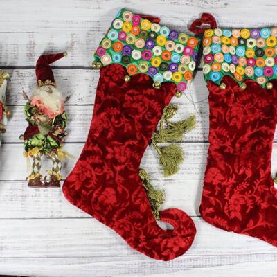 6 Small Mark Roberts Holiday Christmas Elf Figurine Ornaments & Stockings