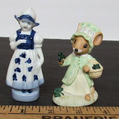 Occupied Japan Lady Figurine and Enesco Country Calico Mouse Figurine, 1982