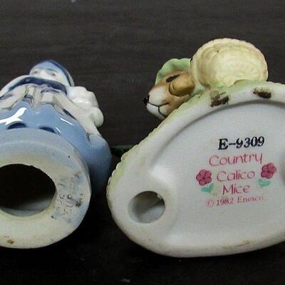 Occupied Japan Lady Figurine and Enesco Country Calico Mouse Figurine, 1982