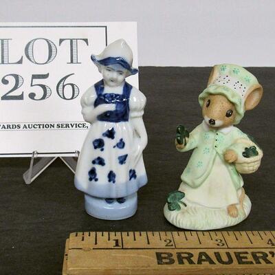 Occupied Japan Lady Figurine and Enesco Country Calico Mouse Figurine, 1982
