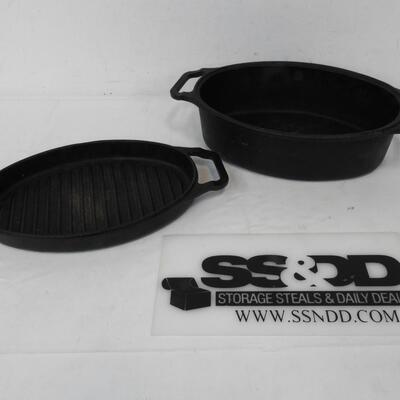 Cast Iron Roaster with Fish Fry Reversible Lid. Oval