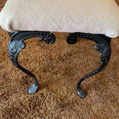 Antique Custom Needlepoint Wrought Iron Vanity Stool