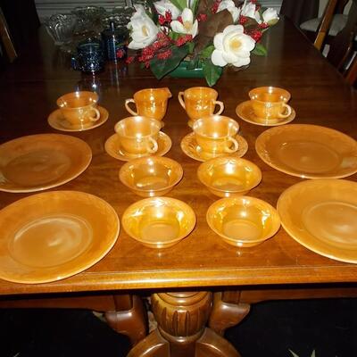 Antique Fire King  Peach Lustre Laurel Leaf Dinnerware