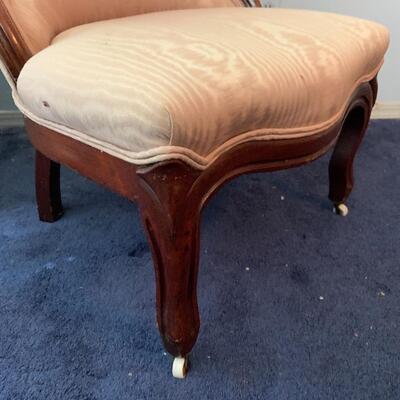 Antique Victorian Upholstered Parlor Chair w/ porcelain casters