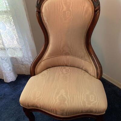 Antique Victorian Upholstered Parlor Chair w/ porcelain casters