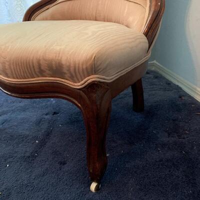 Antique Victorian Upholstered Parlor Chair w/ porcelain casters