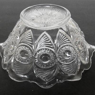 Vintage Pattern Glass Ruffled Bowl Bullseye and Fan 7"