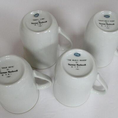 4 Older Norman Rockwell Mugs, Sour Note, Music Maker, Vacation's Over and Party Time, 1981