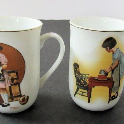 4 Older Norman Rockwell Mugs, Sour Note, Music Maker, Vacation's Over and Party Time, 1981