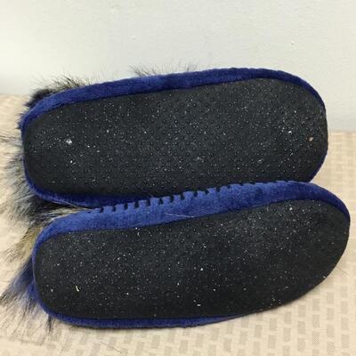 Blue Fox Faux Fur Bootie Style Slipper Shoes Size L Adrienne Landeau
