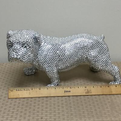 Bedazzled Silver Bulldog Statue Figurine