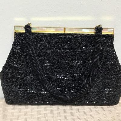 Black Beaded Evening Bag Clutch Purse