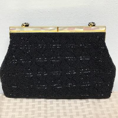 Black Beaded Evening Bag Clutch Purse