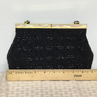 Black Beaded Evening Bag Clutch Purse
