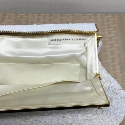Vintage Styled White Beaded Clutch Purse