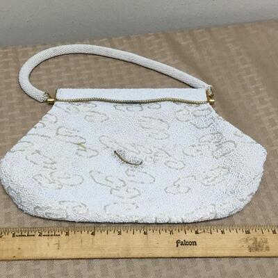 Vintage Styled White Beaded Clutch Purse