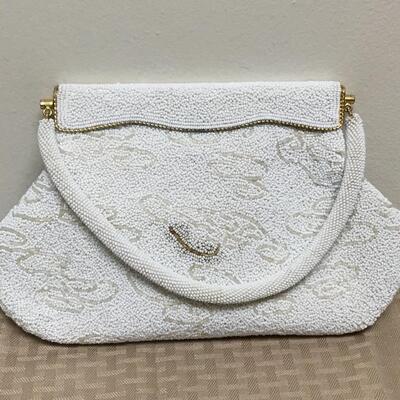 Vintage Styled White Beaded Clutch Purse
