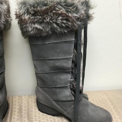 Grey Sporto Faux Fur Trimmed Winter Boots Waterproof