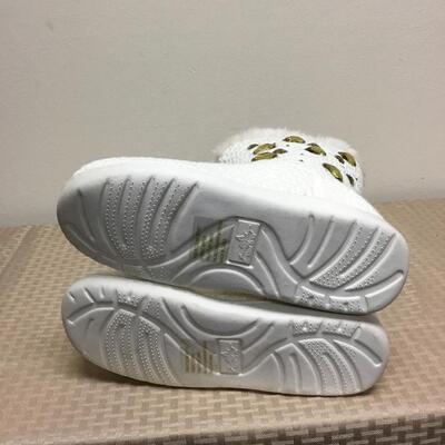 White Crochet Fleece Lined Boot with Gold Rhinestones