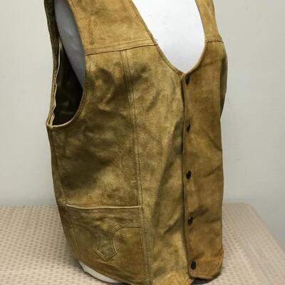 Vintage Tan Suede Laether Button Front Vest Zamher Size Large