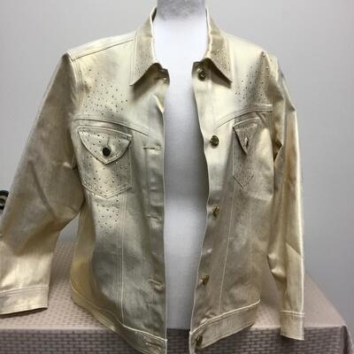 Gold Stretch Denim Jacket DG2 Diane Gilman 1X