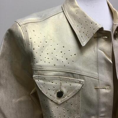 Gold Stretch Denim Jacket DG2 Diane Gilman 1X