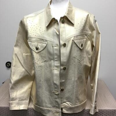 Gold Stretch Denim Jacket DG2 Diane Gilman 1X