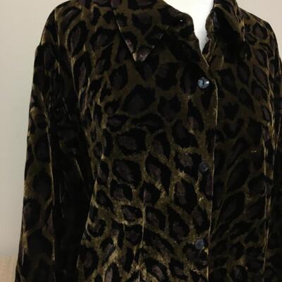 Lightweight Leopard Print Button Front Long Sleeve Tunic Top Denim & Co 1X