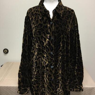 Lightweight Leopard Print Button Front Long Sleeve Tunic Top Denim & Co 1X