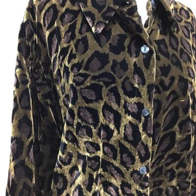 Lightweight Leopard Print Button Front Long Sleeve Tunic Top Denim & Co 1X
