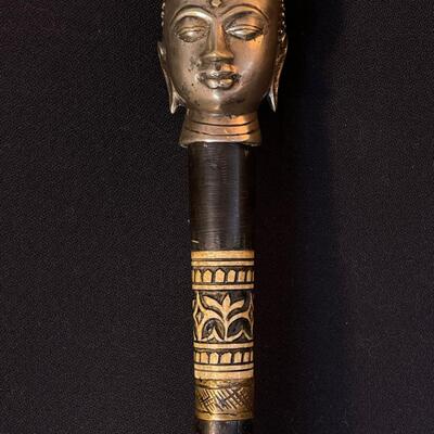 Cast Buddha Head Sword Cane Walking Stick