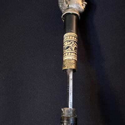 Cast Buddha Head Sword Cane Walking Stick