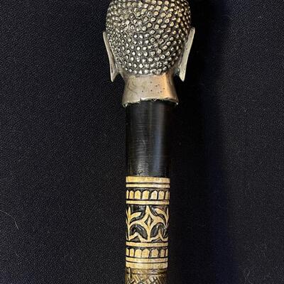 Cast Buddha Head Sword Cane Walking Stick