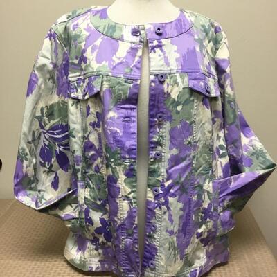 Lightweight D & Co Purple Floral Denim Cotton Button Front Jacket 1X
