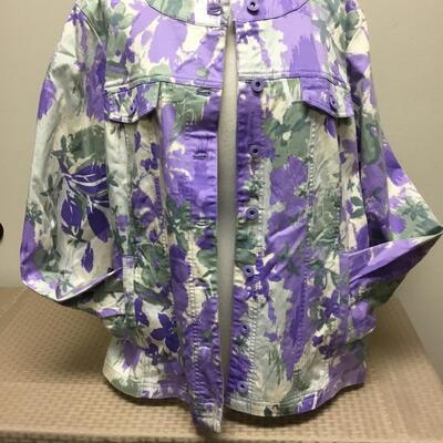Lightweight D & Co Purple Floral Denim Cotton Button Front Jacket 1X