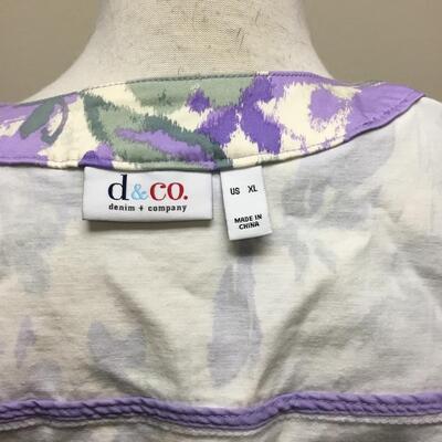 Lightweight D & Co Purple Floral Denim Cotton Button Front Jacket 1X