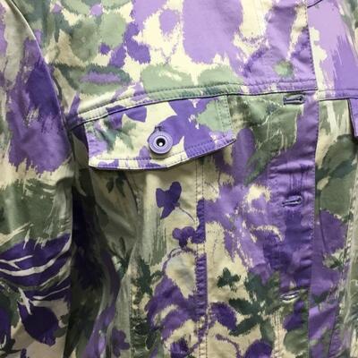 Lightweight D & Co Purple Floral Denim Cotton Button Front Jacket 1X