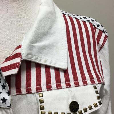 Patriotic Stars & Stripes White Button Front Jacket DG2 Diane Gilman Size 1X