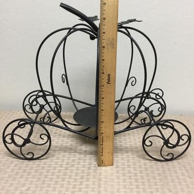Fall Autumn Halloween Thanksgiving Black Metal Pumpkin Carriage Candle Holder