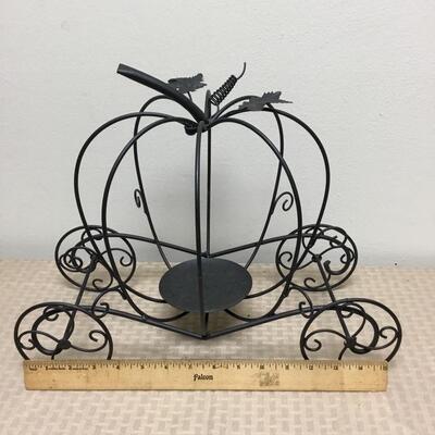 Fall Autumn Halloween Thanksgiving Black Metal Pumpkin Carriage Candle Holder