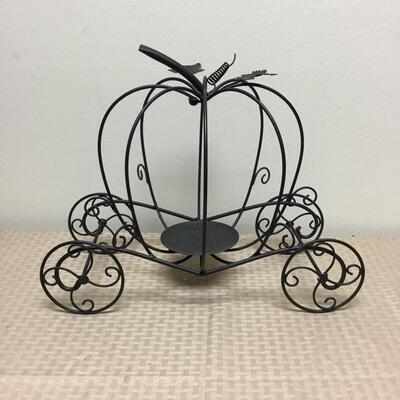 Fall Autumn Halloween Thanksgiving Black Metal Pumpkin Carriage Candle Holder
