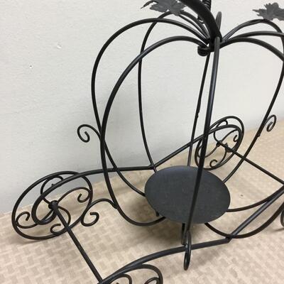 Fall Autumn Halloween Thanksgiving Black Metal Pumpkin Carriage Candle Holder
