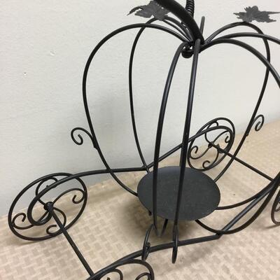 Fall Autumn Halloween Thanksgiving Black Metal Pumpkin Carriage Candle Holder