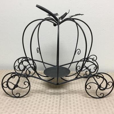 Fall Autumn Halloween Thanksgiving Black Metal Pumpkin Carriage Candle Holder