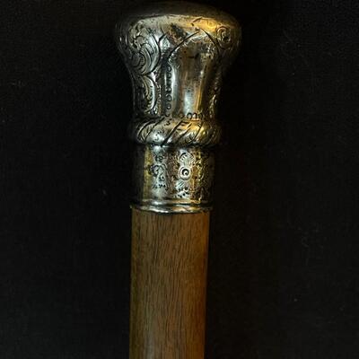 Sterling Head Antique Presentation Walking Stick / Cane